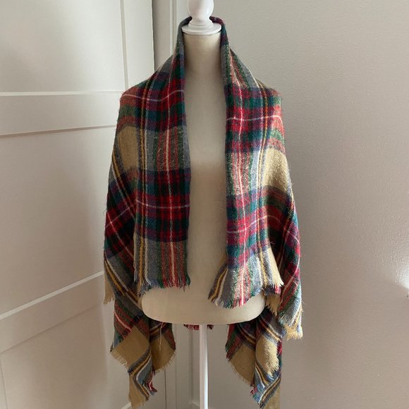 Zara Accessories - Zara Plaid Scarf Frayed Ends Square Blanket